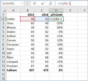 Excel - odkazy ve vzorcích